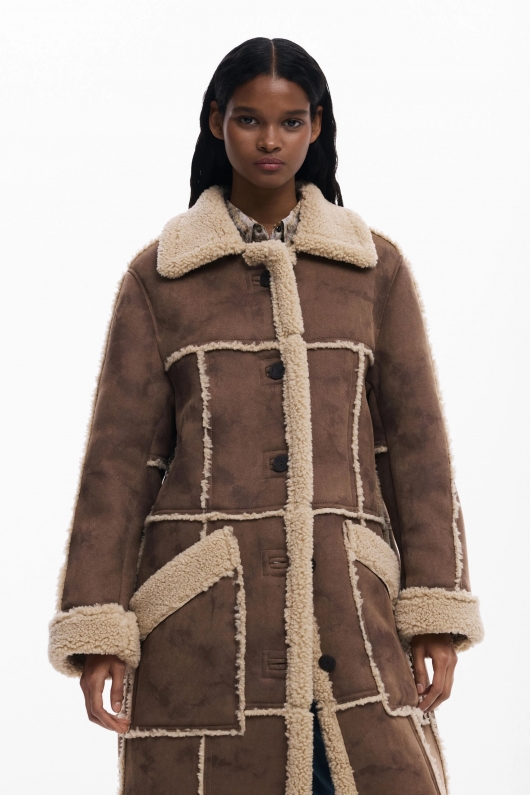 Palton reversibil shearling bicolor midi