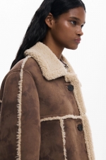 Palton reversibil shearling bicolor midi