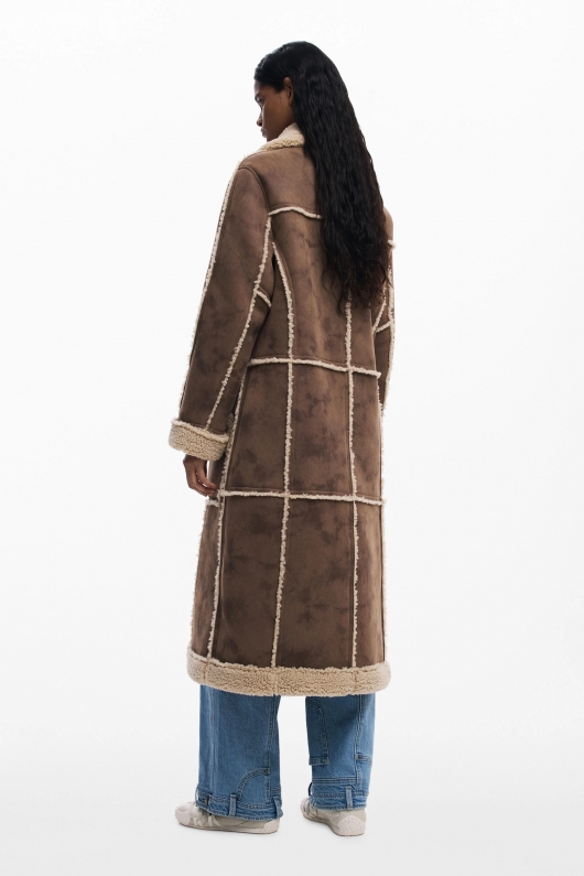Palton reversibil shearling bicolor midi