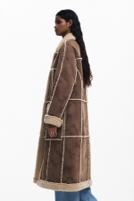 Palton reversibil shearling bicolor midi