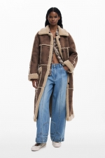 Palton reversibil shearling bicolor midi