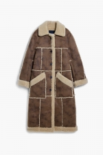 Palton reversibil shearling bicolor midi