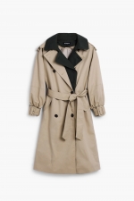 Trench midi bej cu detalii kaki și curea