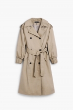 Trench midi bej cu detalii kaki și curea