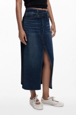 Fustă midi dreaptă din denim albastru închis