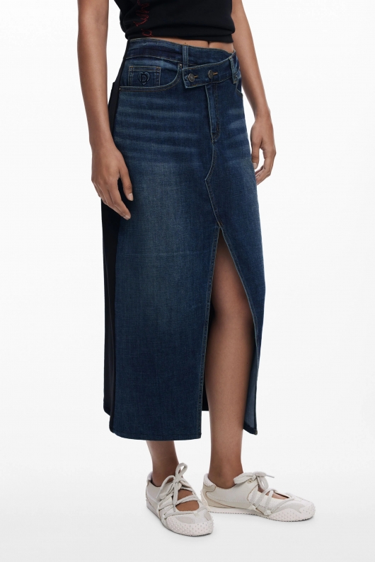 Fustă midi dreaptă din denim albastru închis