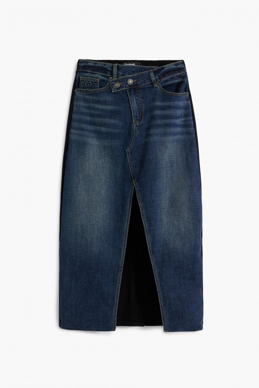 Fustă midi dreaptă din denim albastru închis