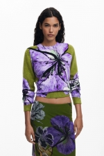 Fustă creion midi verde din tulle floral