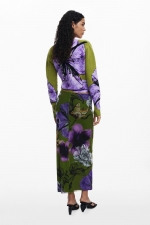 Fustă creion midi verde din tulle floral
