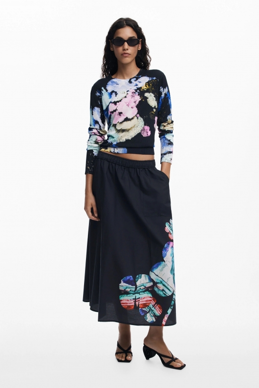 Fustă midi evazată cu imprimeu floral multicolor
