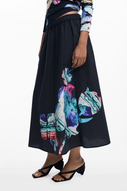 Fustă midi evazată cu imprimeu floral multicolor