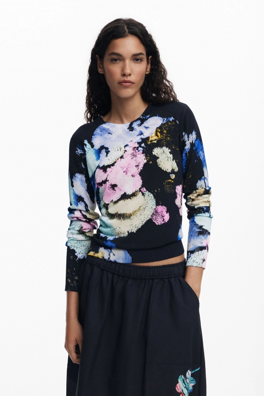Fustă midi evazată cu imprimeu floral multicolor