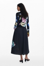 Fustă midi evazată cu imprimeu floral multicolor