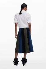 Fustă midi A-line patchwork cu betelie denim