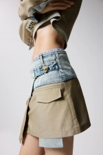 Fustă mini dreaptă din denim multicolor cu curea