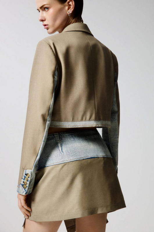 Fustă mini dreaptă din denim multicolor cu curea