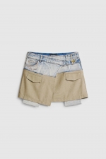 Fustă mini dreaptă din denim multicolor cu curea
