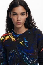 Pulover multicolor cu efect marmorant regular