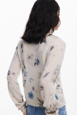 Set tricot floral: cardigan scurt și top bej