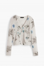Set tricot floral: cardigan scurt și top bej