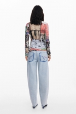 Bluză tricot fin cu print colaj vintage