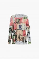 Bluză tricot fin cu print colaj vintage