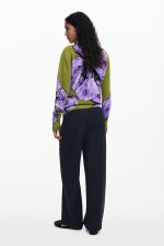 Pulover verde cu print floral multicolor