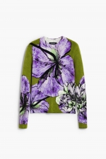 Pulover verde cu print floral multicolor