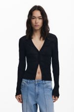 Bluză cardigan neagră cu textură 3D și nasturi