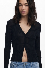 Bluză cardigan neagră cu textură 3D și nasturi