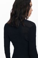 Bluză cardigan neagră cu textură 3D și nasturi
