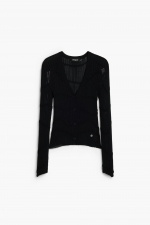 Bluză cardigan neagră cu textură 3D și nasturi
