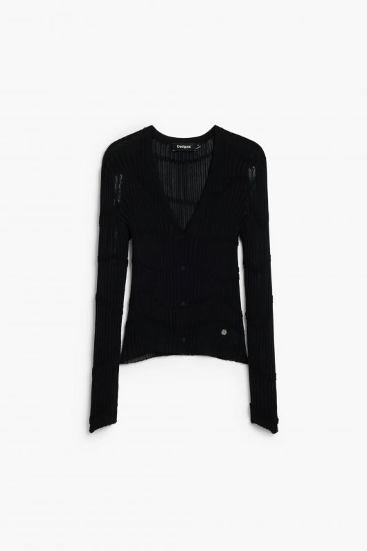 Bluză cardigan neagră cu textură 3D și nasturi