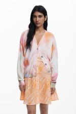 Cardigan multicolor tie-dye floral cu nasturi