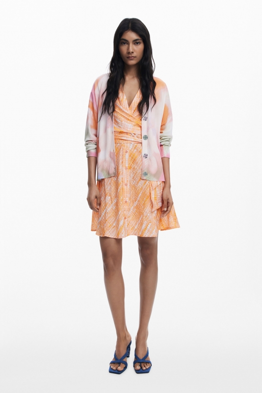 Cardigan multicolor tie-dye floral cu nasturi