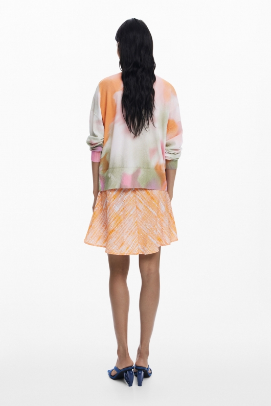 Cardigan multicolor tie-dye floral cu nasturi
