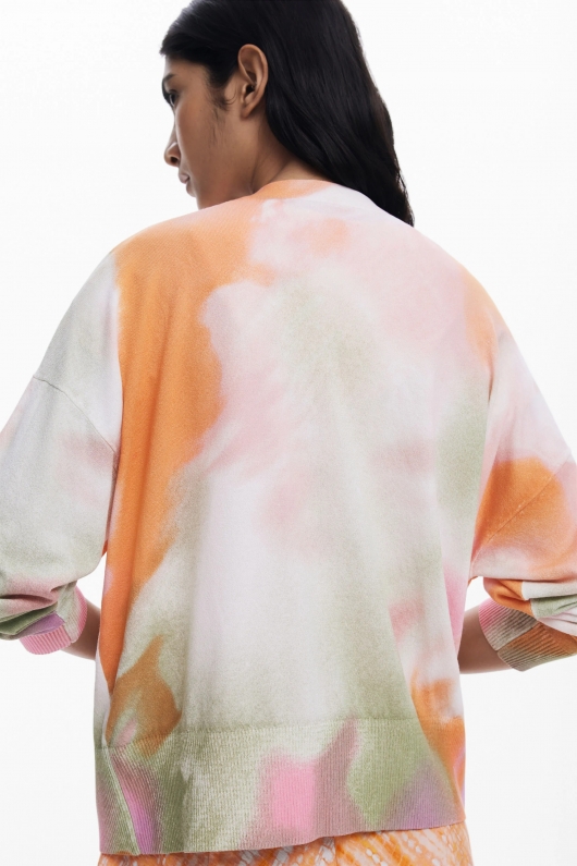Cardigan multicolor tie-dye floral cu nasturi