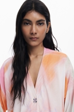 Cardigan multicolor tie-dye floral cu nasturi
