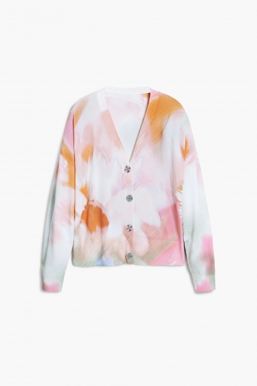 Cardigan multicolor tie-dye floral cu nasturi