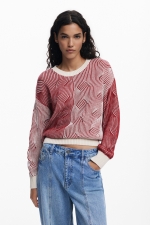 Pulover tricot bicolor cu imprimeu embosat