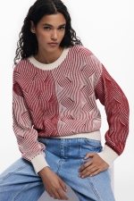 Pulover tricot bicolor cu imprimeu embosat