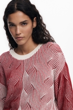 Pulover tricot bicolor cu imprimeu embosat