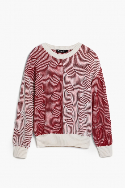 Pulover tricot bicolor cu imprimeu embosat