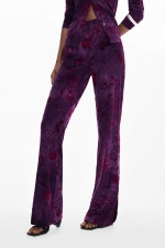 Pantaloni mov texturati cu print floral flare