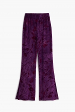 Pantaloni mov texturati cu print floral flare