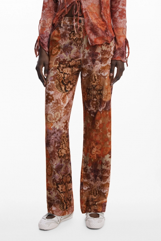 Pantaloni lungi paisley din catifea reiată