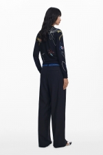 Pantaloni negri drepti cu betelie denim asimetrică
