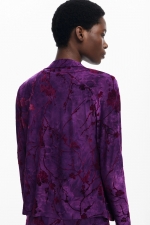 Cămașă mov cu print floral, mâneci lungi