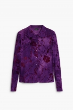 Cămașă mov cu print floral, mâneci lungi