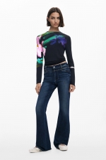 Bluză bleumarine cu print floral acuarelă long-sleeve